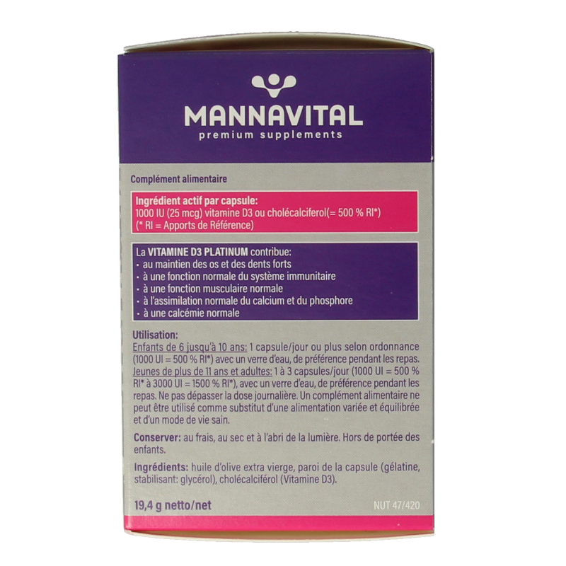 Mannavital Vitamine D3 platinum 90 Capsules