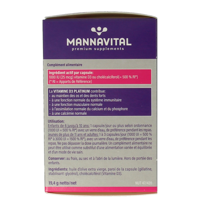 Mannavital Vitamine D3 platinum 90.00 Capsules