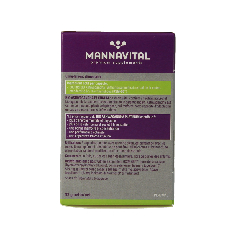 Mannavital Ashwagandha platinum bio 60 Vegetarische capsules