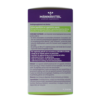 Mannavital Curcuma platinum 180.00 Vegetarische capsules