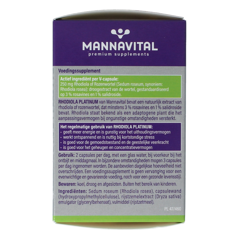 Mannavital Rhodiola platinum 60 Vegetarische capsules