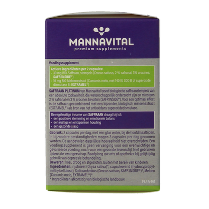 Mannavital Saffraan platinum bio 60.00 Vegetarische capsules