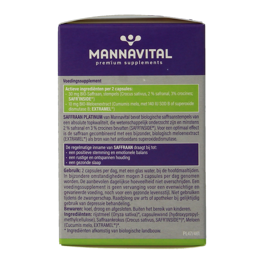 Mannavital Saffraan platinum bio 60.00 Vegetarische capsules