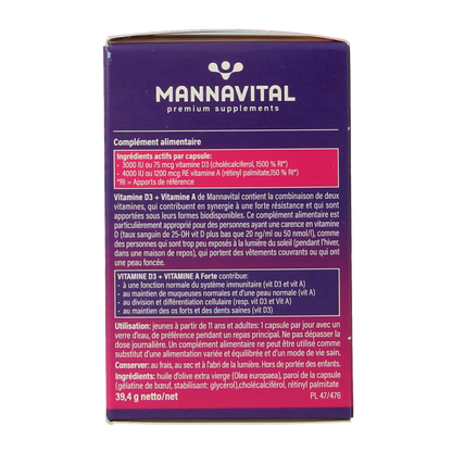 Mannavital Vitamine D3 + vitamine A forte 90.00 Capsules