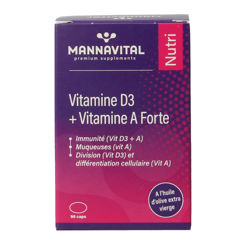 Mannavital Vitamine D3 + vitamine A forte 90 Capsules