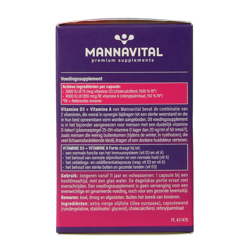 Mannavital Vitamine D3 + vitamine A forte 90 Capsules