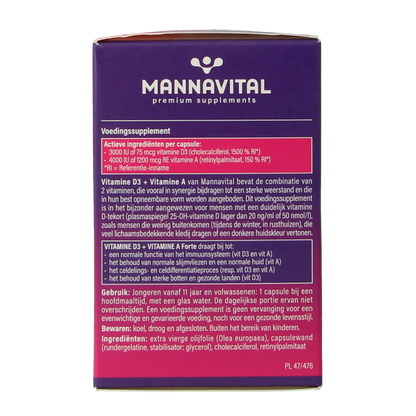 Mannavital Vitamine D3 + vitamine A forte 90.00 Capsules