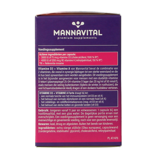 Mannavital Vitamine D3 + vitamine A forte 90.00 Capsules