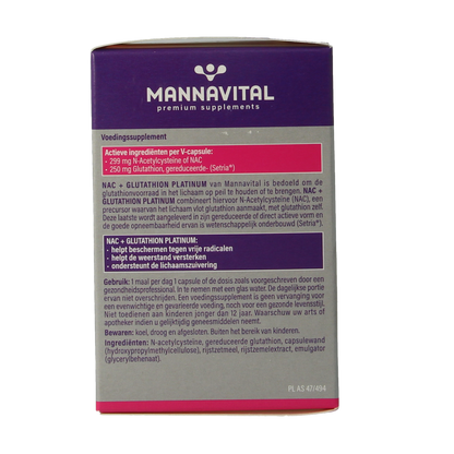 Mannavital NAC + glutathion platinum 60.00 Vegetarische capsules