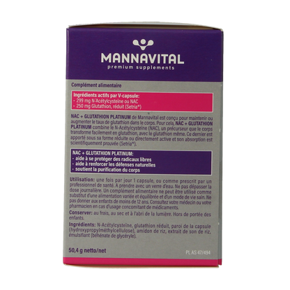 Mannavital NAC + glutathion platinum 60.00 Vegetarische capsules
