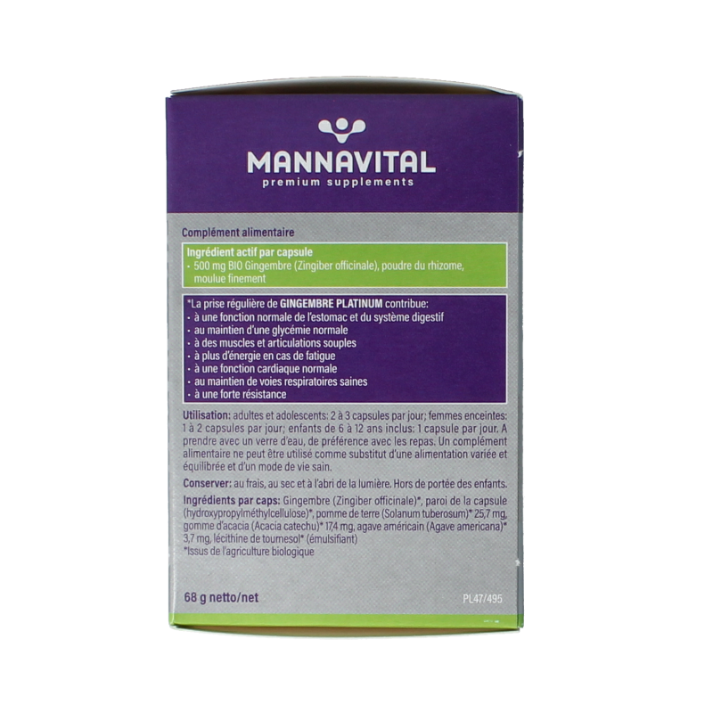 Mannavital Gember platinum bio 90 Vegetarische capsules