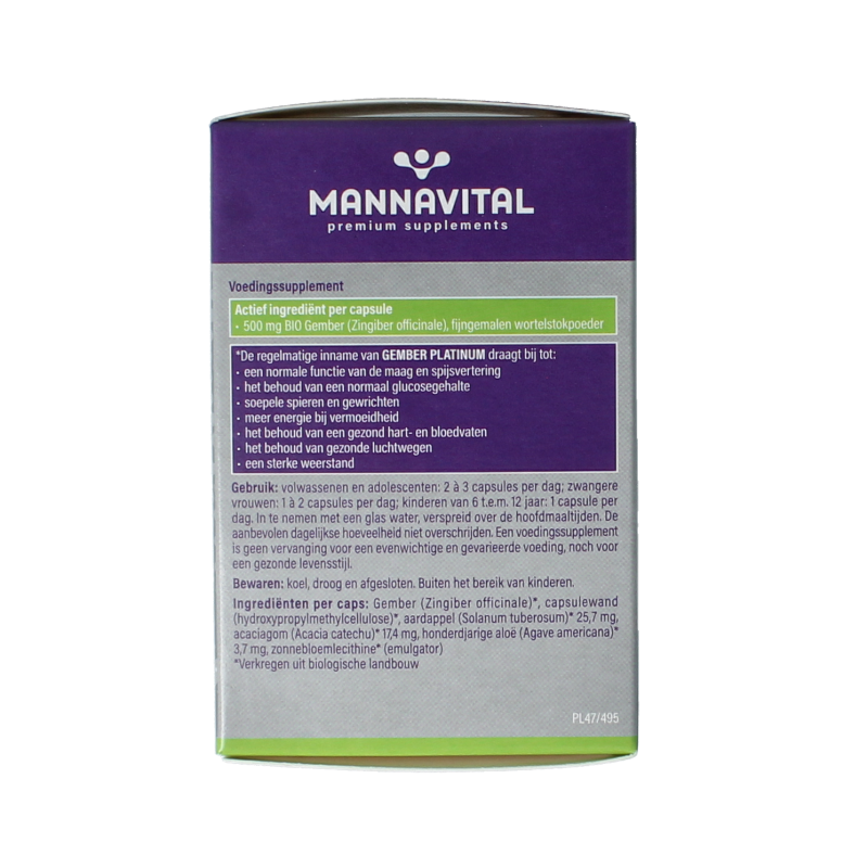 Mannavital Gember platinum bio 90 Vegetarische capsules