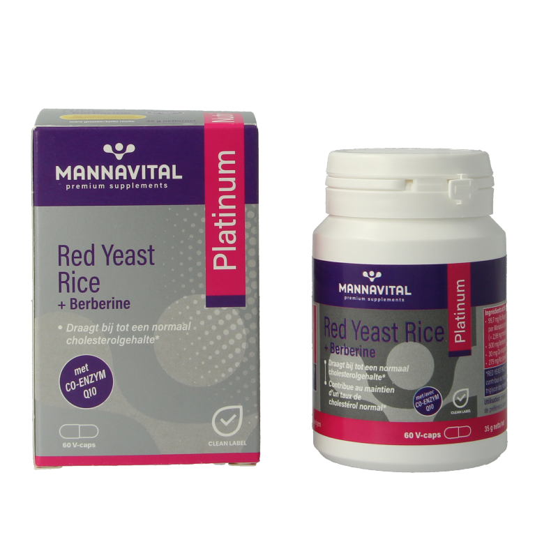 Mannavital Rode rijst + berberine platinum 60 Vegetarische capsules