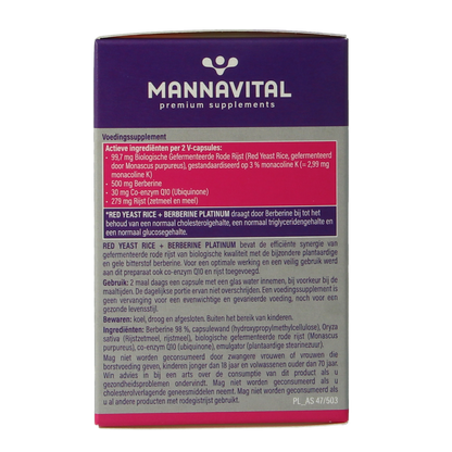 Mannavital Rode rijst + berberine platinum 60.00 Vegetarische capsules