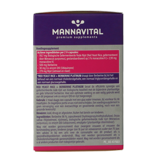 Mannavital Rode rijst + berberine platinum 60.00 Vegetarische capsules