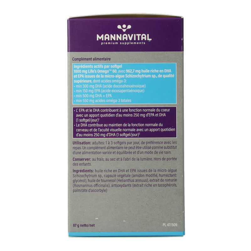 Mannavital Omega-3 algenolie platinum 60 Softgels
