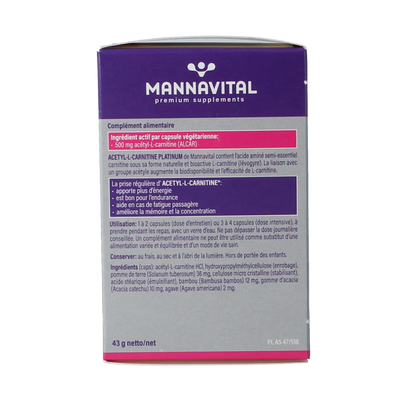 Mannavital Acetyl-L-Carnitine platinum 60.00 Vegetarische capsules