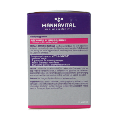 Mannavital Acetyl-L-Carnitine platinum 60.00 Vegetarische capsules