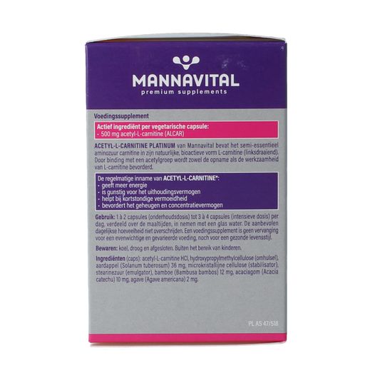 Mannavital Acetyl-L-Carnitine platinum 60.00 Vegetarische capsules