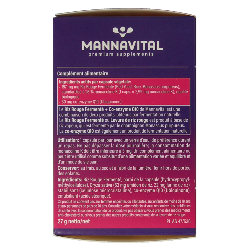 Mannavital Gefermenteerde rode rijst 60 Vegetarische capsules