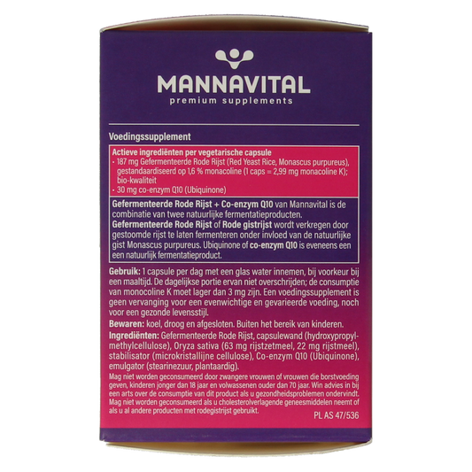 Mannavital Gefermenteerde rode rijst 60.00 Vegetarische capsules
