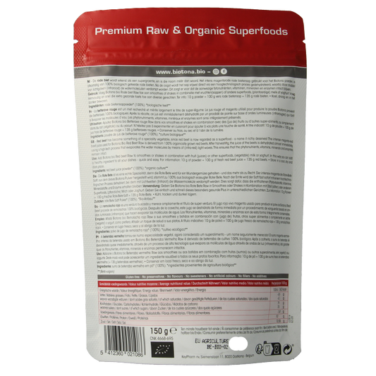 Biotona Red beet raw powder bio 150 Gram