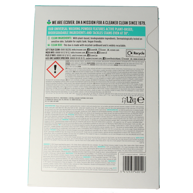 Ecover Waspoeder wit/universal 1200 Gram