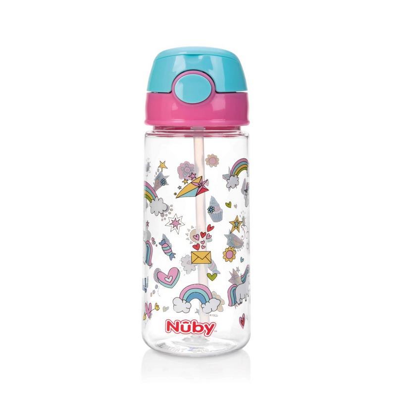 Nuby Beker zacht rietje drukknop roze 540ml 4+ jaar 1 Stuks