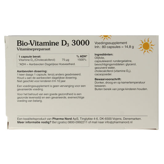 Pharma Nord Bio vitamine D3 75mcg 3000IE 80 Capsules