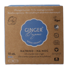 Ginger Organic Maandverband nacht met vleugels 10.00 Stuks