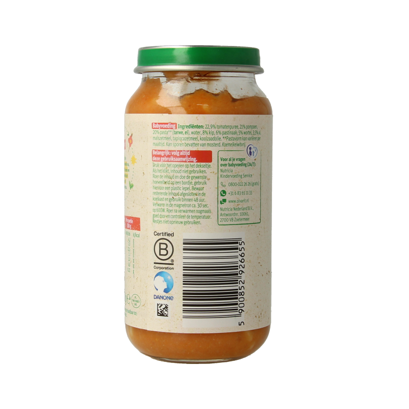 Olvarit Pompoen kip pasta 12M06 250 Gram