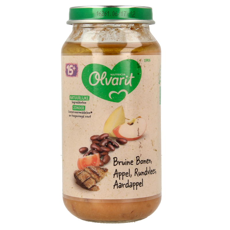 Olvarit Bruine bonen, appel, rundvlees en aardappel 15M06 250 Gram