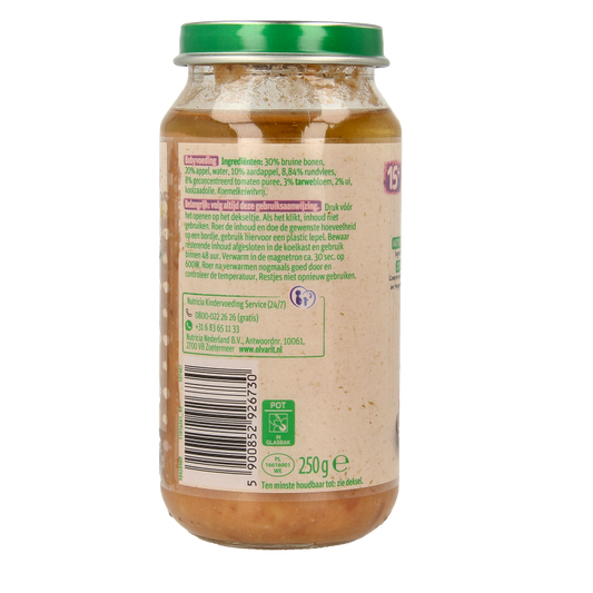 Olvarit Bruine bonen, appel, rundvlees en aardappel 15M06 250 Gram
