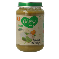 Olvarit Spinazie witvis rijst 6M10 200.00 Gram