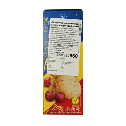 Bezgluten Koekjes kers zonder toegevoegde suiker glutenvrij 110 Gram