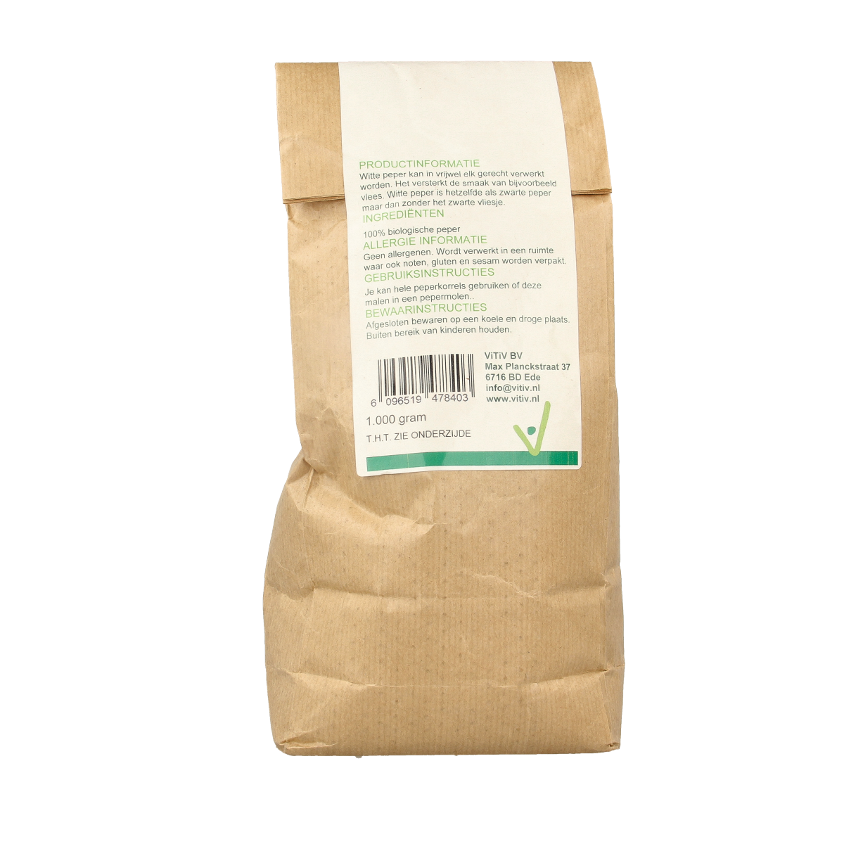 Vitiv Peperkorrels wit bio 1.00 Kilogram