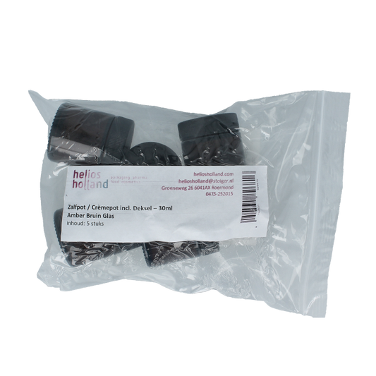 Helios Holland Zalfpot/cremepot incl deksel amber bruin glas 30ml 5 Stuks