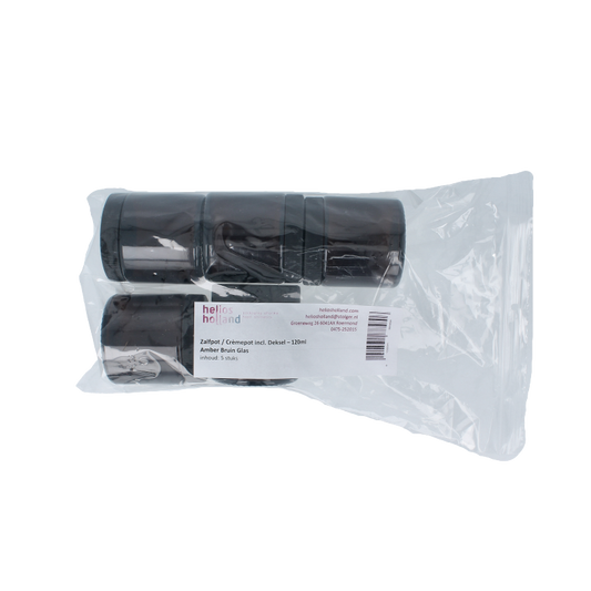 Helios Holland Zalfpot/cremepot incl deksel amb bruin glas 120ml 5 Stuks