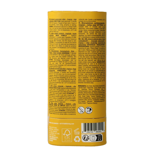 Attitude Sunly zonnebrandstick SPF30 tropisch 60 Gram