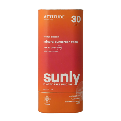 Attitude Sunly zonnebrandstick SPF30 oranjebloesem 60.00 Gram