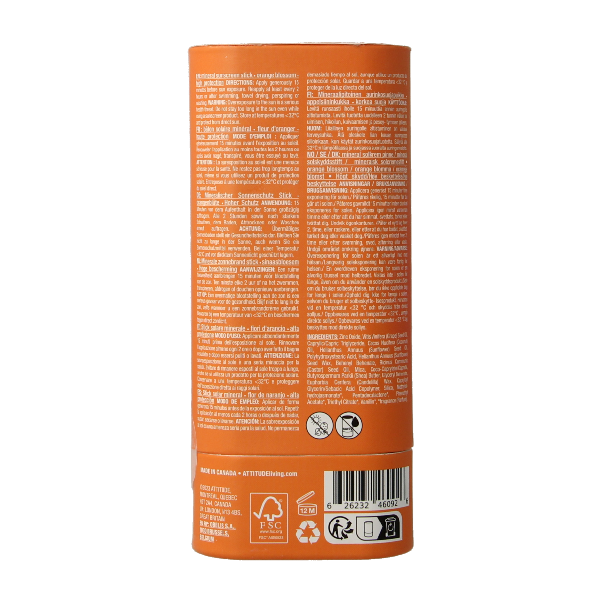 Attitude Sunly zonnebrandstick SPF30 oranjebloesem 60.00 Gram