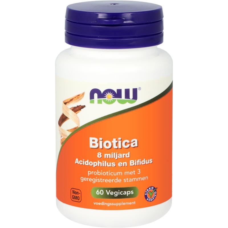 NOW Biotica 8 miljard acidophilus en bifidus 60 Vegetarische capsules