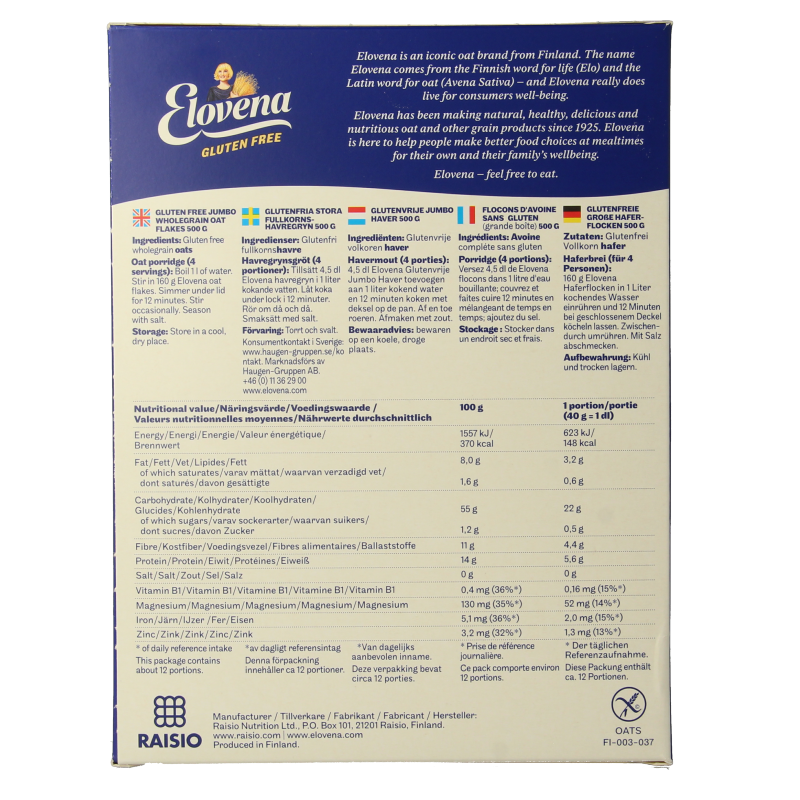 Elovena Havervlokken glutenvrij 500 Gram