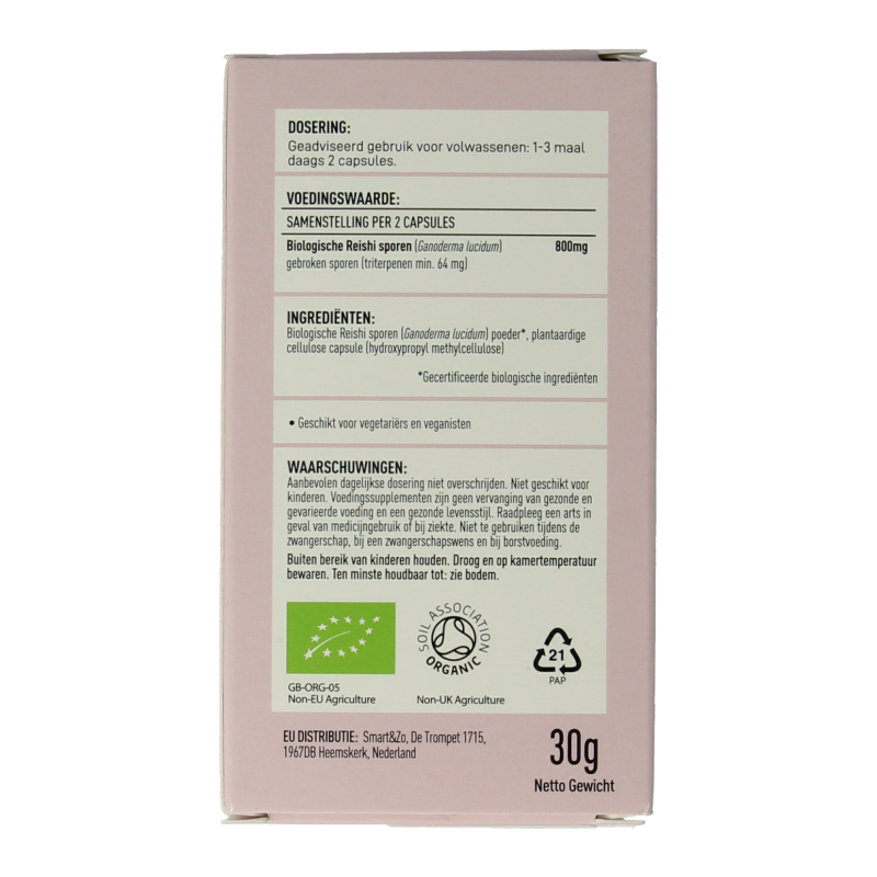 Mushrooms for Life Reishi spore paddenstoel bio 60 Capsules