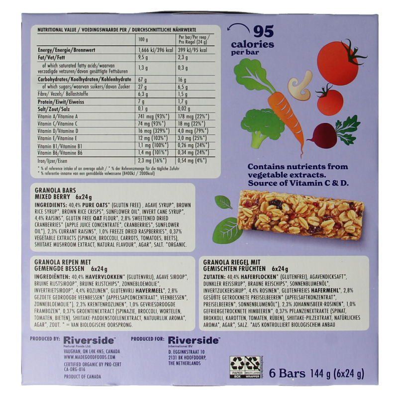 Made Good Granola bar mixed berries 24 gram bio 6 Stuks