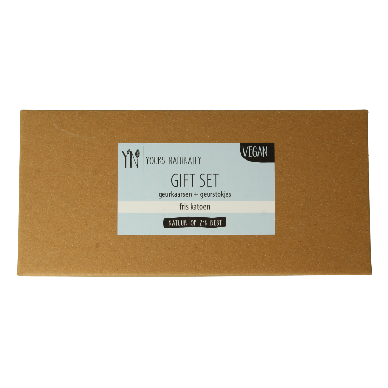 Yours Naturally Giftset 2 geurkaars&1x geurstokjes fris katoen 1 Set