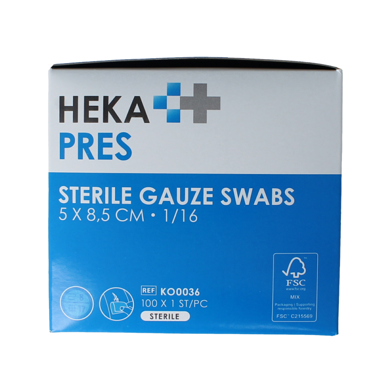 Hekapres Hydrofiel gaaskompres 5x8.5cm 100 Stuks