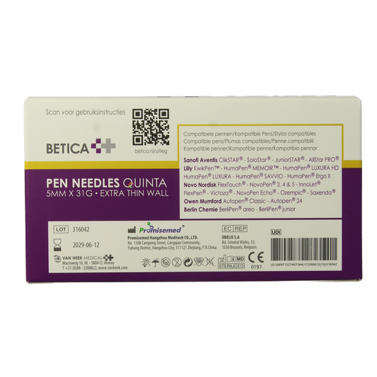 Betica Pennaalden Quinta steriel 5mmx31g 100.00 Stuks