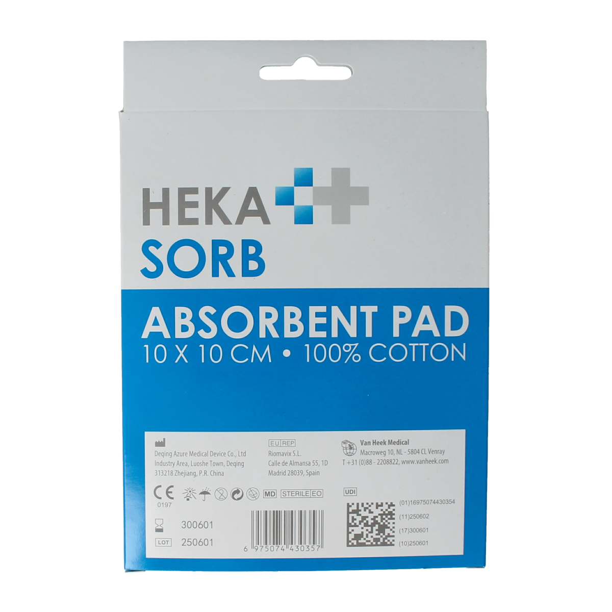 Hekasorb Absorberend verband 10x10cm steriel 10.00 Stuks
