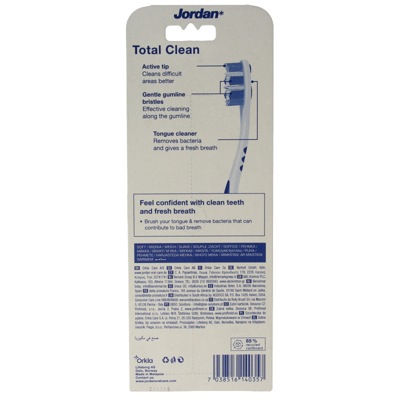 Jordan Tandenborstel totalclean soft 4 Stuks
